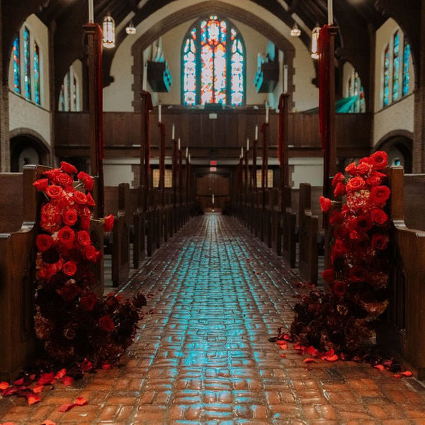 Red Flower Ombre Wedding Ceremony in Fargo, North Dakota