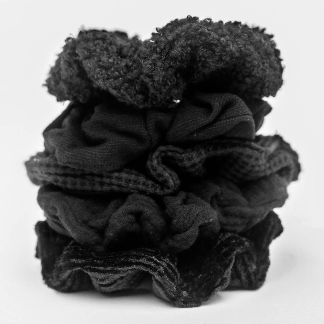 Assorted Textured Scrunchies 5pc - Black - Floret + Foliage Flower delivery in Fargo, North Dakota