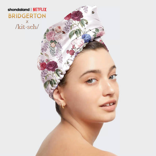 Bridgerton x Kitsch Satin-Wrapped Hair Towel - Floral KITSCH Floret + Foliage