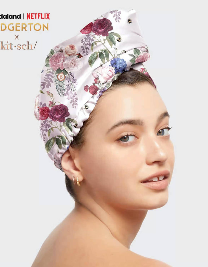 Bridgerton x Kitsch Satin-Wrapped Hair Towel - Floral KITSCH Floret + Foliage